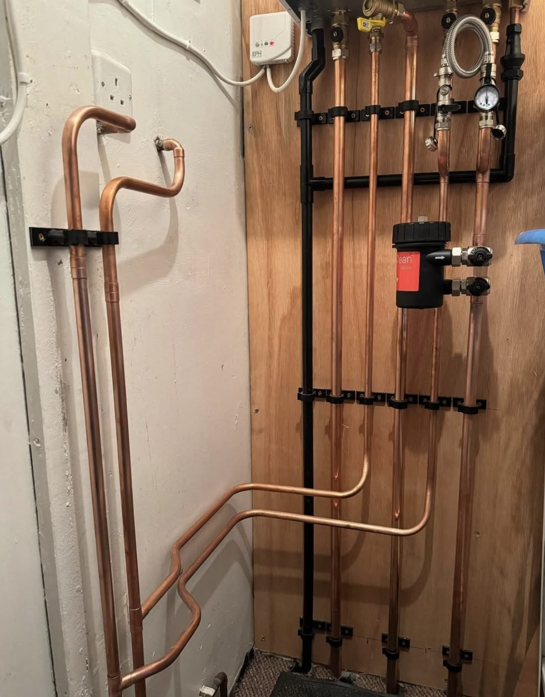 Heating pipework, filter and gauges installed by Plumber Done Right Dewsbury